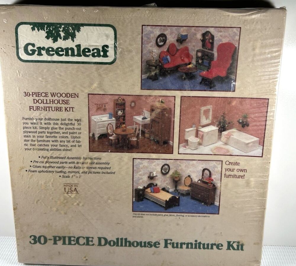 SEALED 1987 Greenleaf 30-Piece Dollhouse Furniture Kit - Made in USA!
